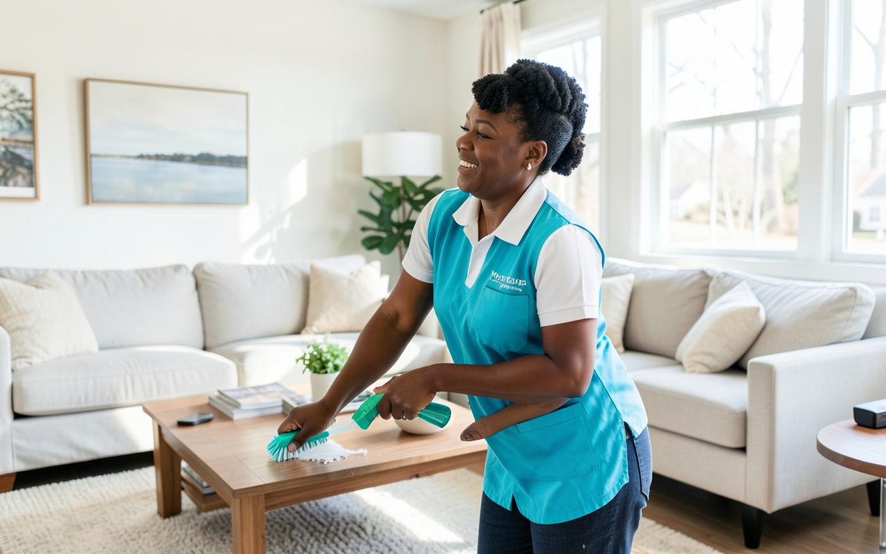 A YOU GOT IT MAID professional cleaning a bright living room